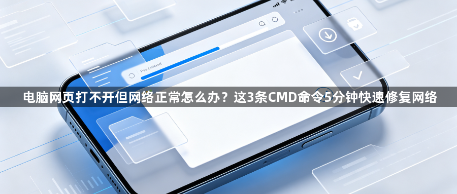 电脑网页打不开但网络正常怎么办?这3条CMD命令5分钟快速修复网络1